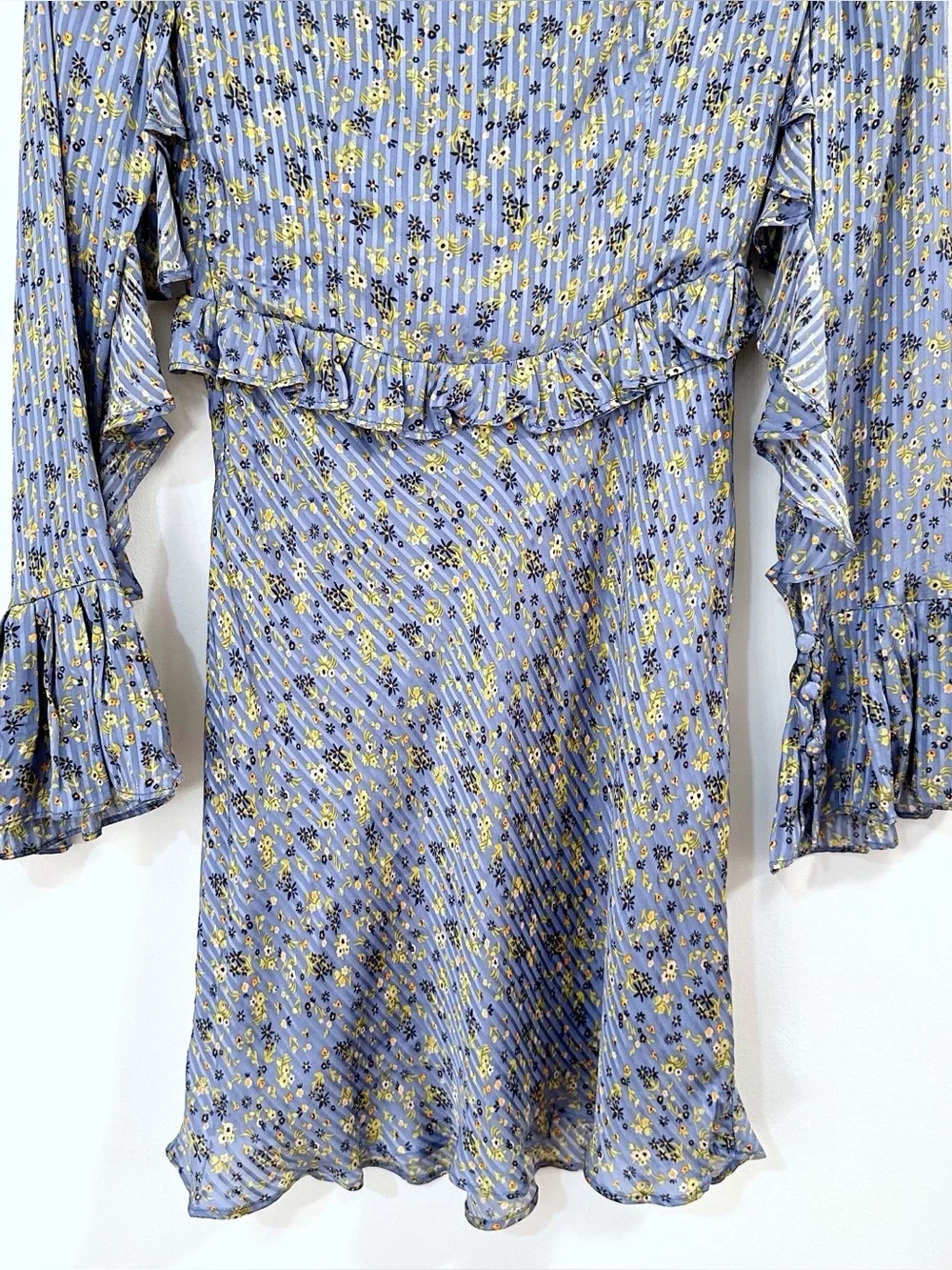 Free People Long Sleeve Empire Mini Dress Blue Size 2